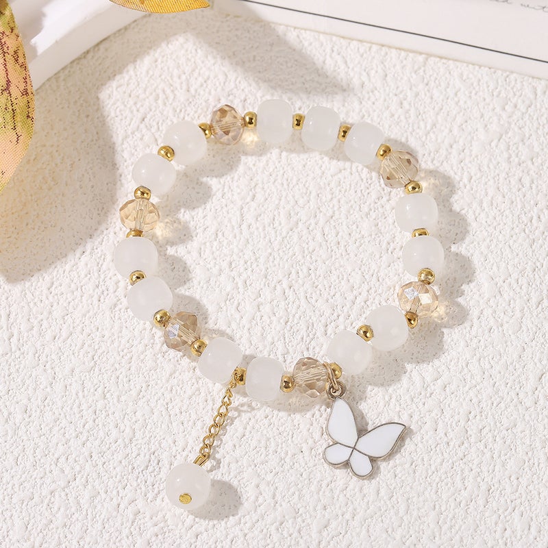 Korean Style Small Fresh Student Bracelet, Personalized Sweet Glass Beaded Bracelet, Exquisite Painted Butterfly Pendant Bracelet - Image 4